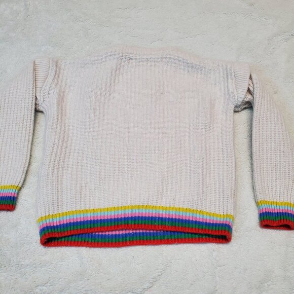 Boden Cream Cable Knit Rainbow Wool Blend Cottagecore Artsy School Sweater 8 9 - Picture 4 of 5